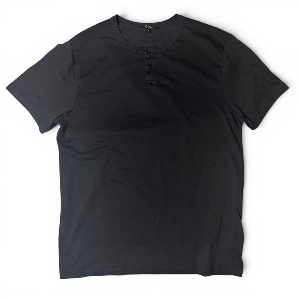 Quince Pima Cotton Luxe Touch Henley Mens Size M Bold Black NWOT